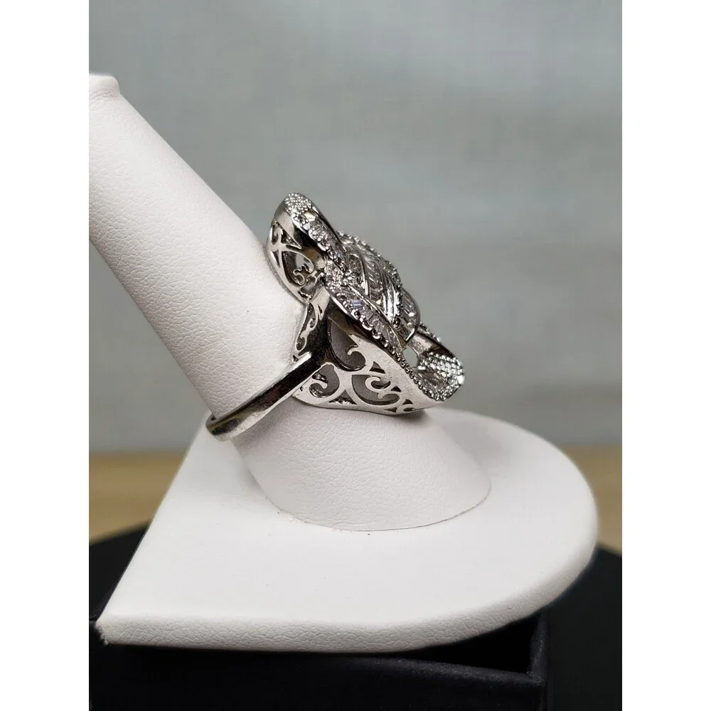 Unique Bow Infinity Baguette Cut CZ 925 Silver Cluster Cocktail Ring Size 9.25
